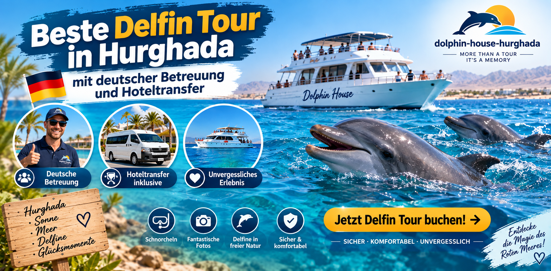 Beste Delfin Tour in Hurghada mit deutscher Betreuung und Hoteltransfer