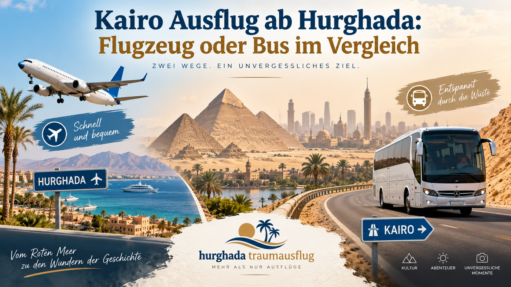 Kairo Ausflug ab Hurghada Flugzeug oder Bus im Vergleich