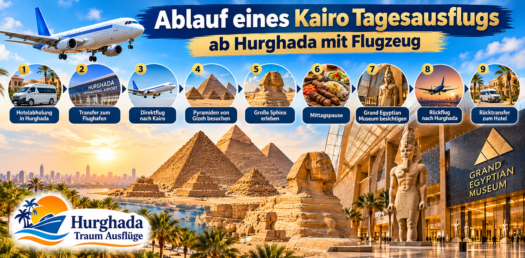 Ablauf eines Kairo Tagesausflugs ab Hurghada mit Flugzeug