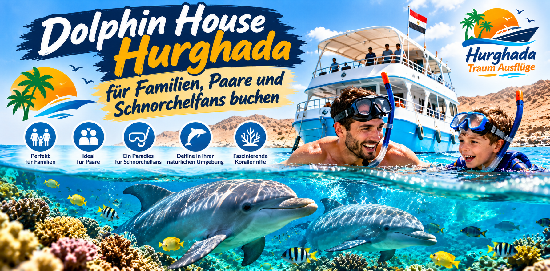 Dolphin House Hurghada für Familien, Paare und Schnorchelfans buchen