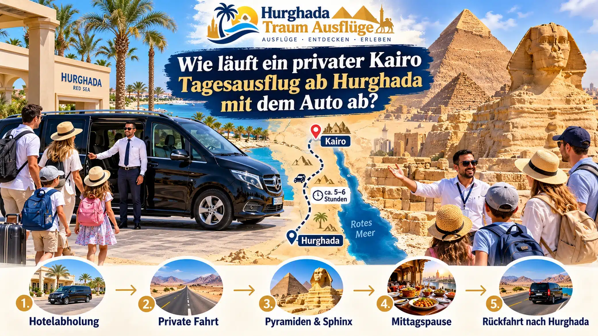 Wie läuft ein privater Kairo Tagesausflug ab Hurghada mit dem Auto ab